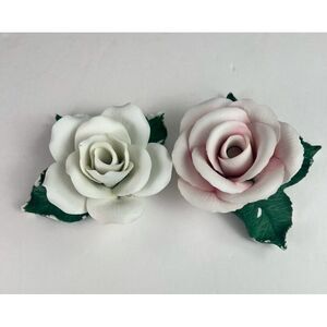 Vintage Porcelian Roses‎ Pink and White 3" Pair Honor and Tiffany